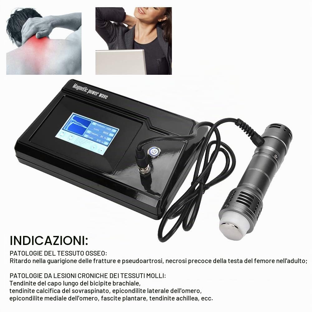 Macchina per Terapia ad Onde d'urto, Macchina per Onde d'urto ED extracorporee con 7 Teste di Massaggio, massaggiatore per Corpo a Onde d'urto elettromagnetico per Full Bady (Nero)(Oro di tungsteno)