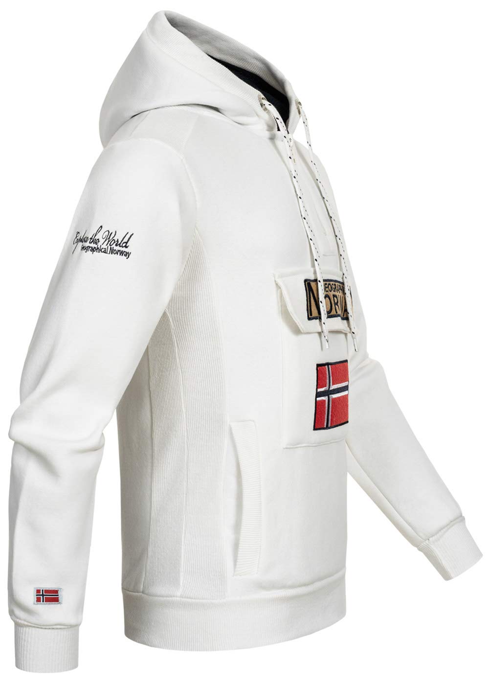 Geographical Norway GYMCLASS - Felpa con cappuccio e tasca a marsupio da uomo, con logo della marca e maniche lunghe
