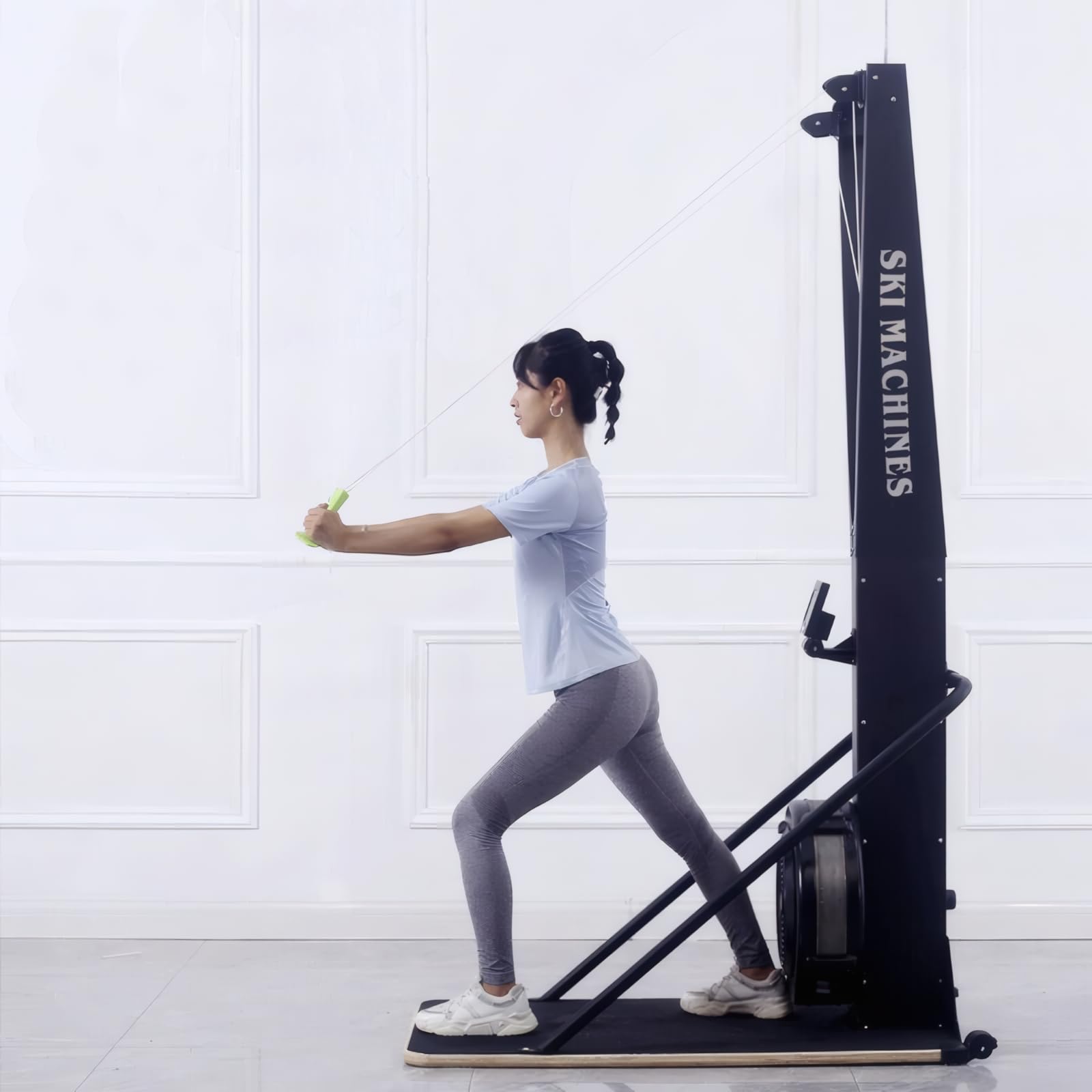 Máquina de Entrenamiento de esquí para Gimnasio en casa, Monitor Inteligente, Resistencia al Aire Ajustable, Modos de Pared/de pie