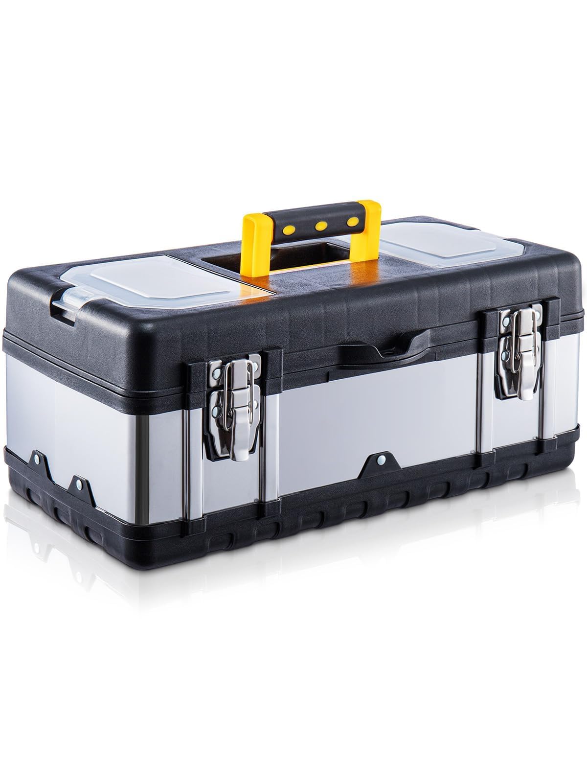 GREENSAPPIRE Tool Box Stainless Steel Portable Toolbox with Dual Metal Latches & Removable Tray, Durable Storage Case for Tools, Small Parts & Accessories (19 Inch)