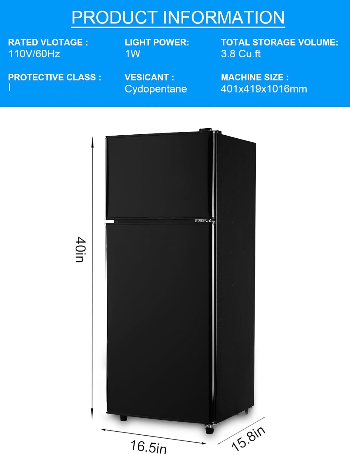 3.8 Cu.Ft Fridge with Single Door, Refrigerator with Freezer, Low Noise, 7 Temp Settings, Adjustable Shelves and Crisper Drawer for Dorm, Bedroom, Black