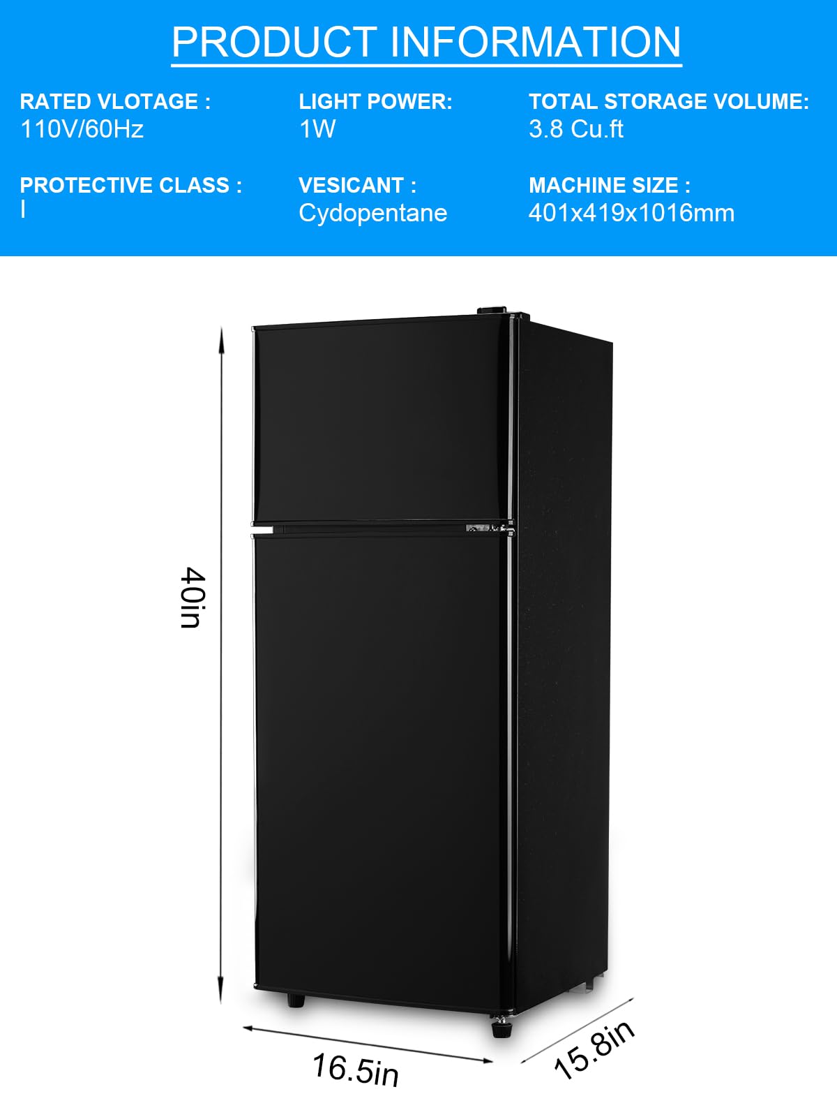 KRIB BLING 3.8 Cu.Ft Refrigerator with Freezer, 2 Doors Fridge with Adjustable Thermostat Control, Refrigerator for Kitchen, Dorm, Apartment, Garage, Office, Black on Fridge.com