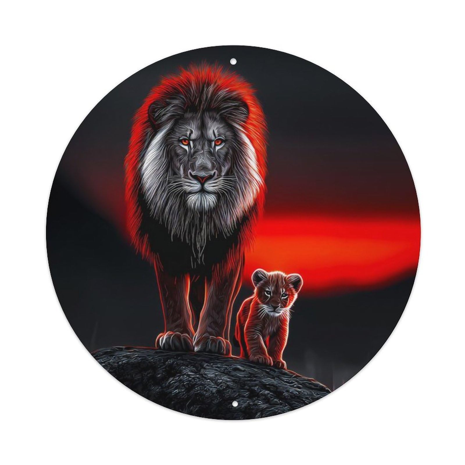 Animal African Lion Cub Parent Child Protection Power Vintage Metal Tin Sign Plaque Wall Decor for Cafe, Club Bar, Office, Garden Metal Poster 8x8Inch