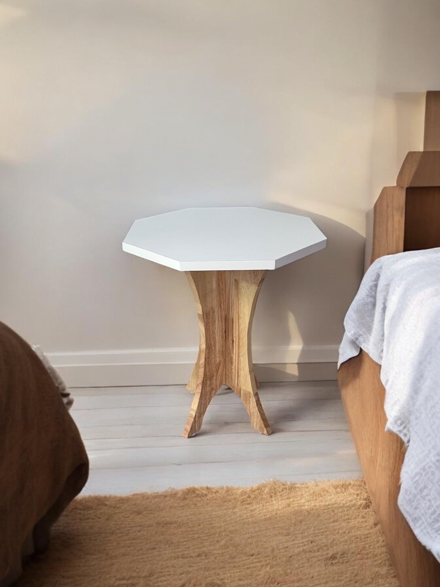 Wooden Octagon Shape Side Table for Living Room and Bedroom,Coffee