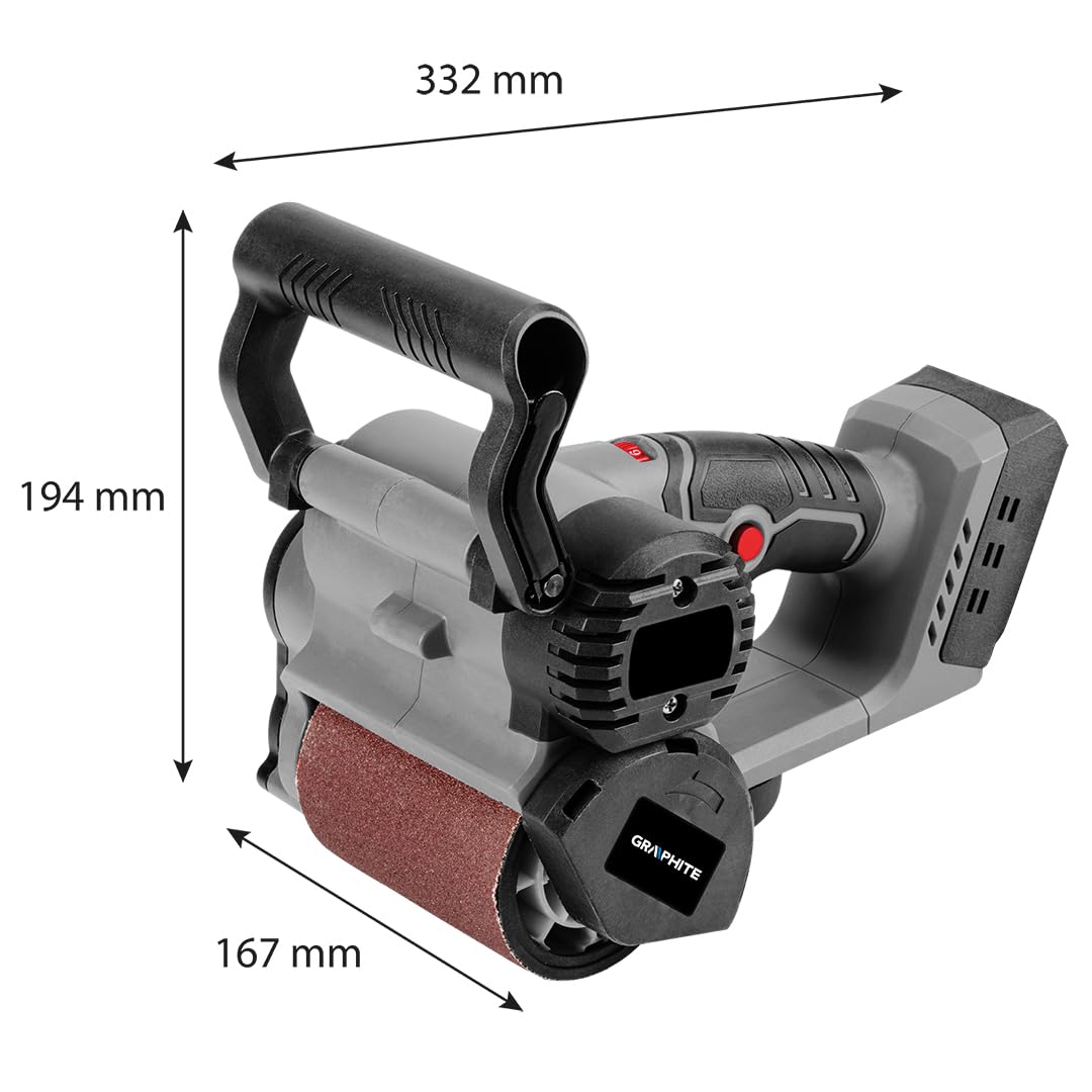 GRAPHITE Lijadora con batería de 18 V (sin batería) para lijar, pulir, satinar, 1500 – 3300 min, con rollo y papel de lija, pulidora