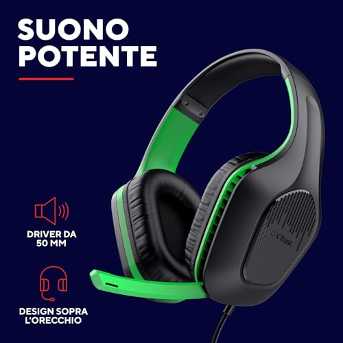 GXTrust 415X Zirox Cuffie Gaming Leggere per Xbox Series X/S con Driver da 50 mm, Jack Audio 3.5 mm, Cavo 1,2 m, Archetto Regolabile, Cuffie con Microfono Over-Ear - Nero/Verde - Cuffia gaming - Immagine 2