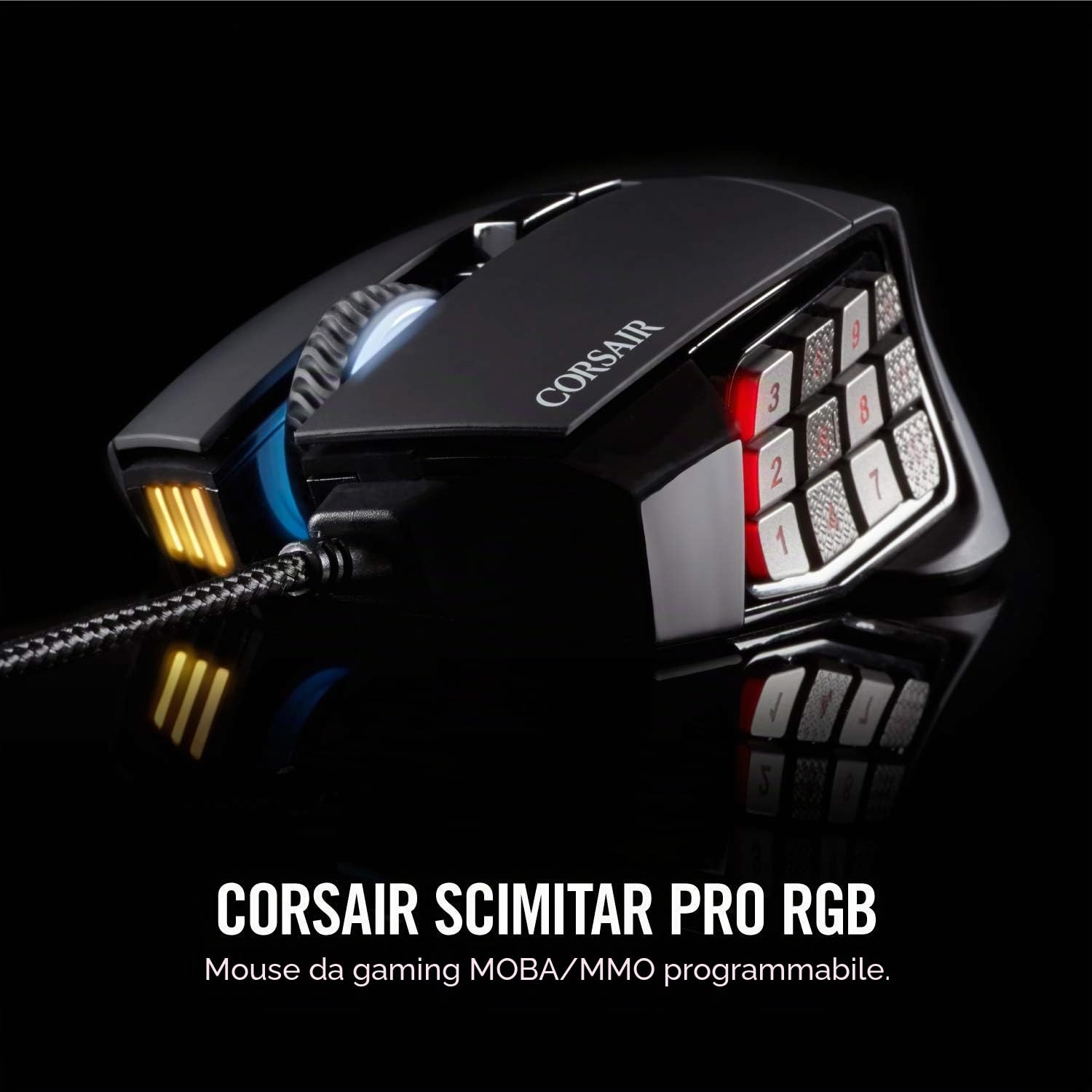 Corsair Scimitar PRO RGB Mouse Ottico da Gioco, RGB Retroilluminato, 16.000 DPI, MMO/MOBA, con Cavo, Nero