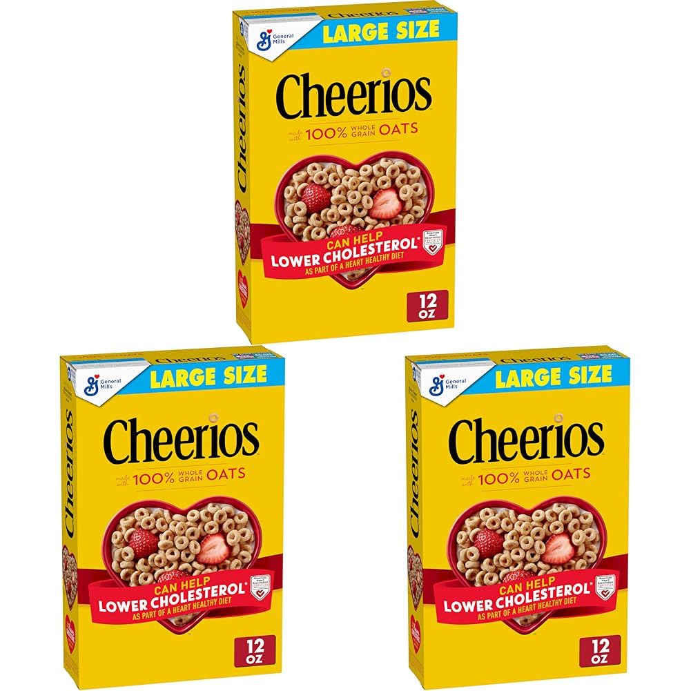 Cheerios, Heart Healthy Gluten Free Breakfast Cereal, Large Size, 12 oz (Pack of 3)