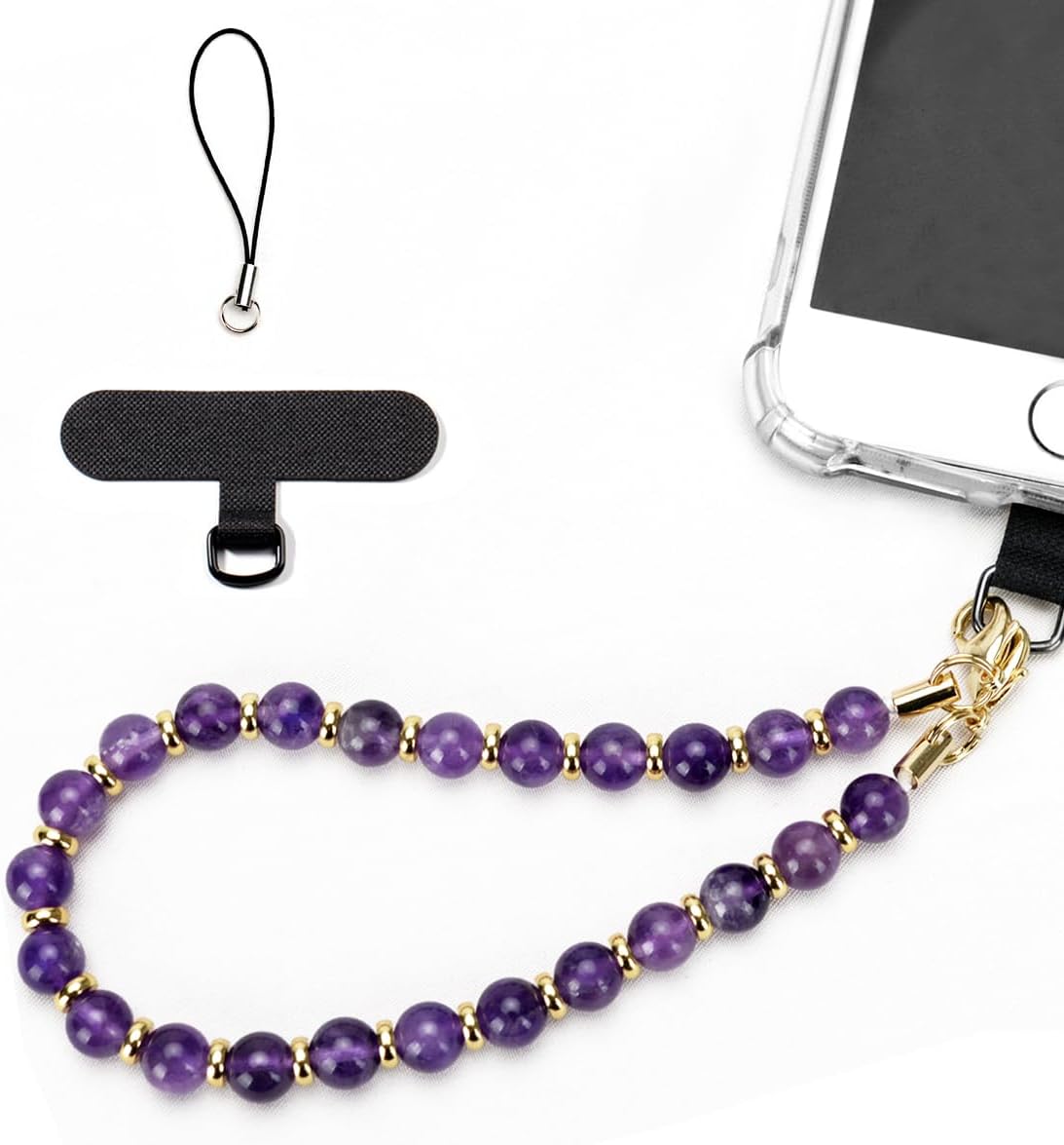 VICHUNHO Marble Beaded Phone Wrist Strap, Cellphone Lanyard with Tether Tab, Hands-Free Wristlet Bracelet