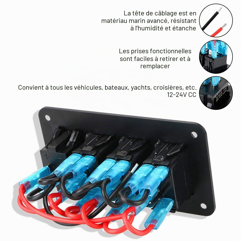 Panneau d'interrupteur à bascule Riloer, interrupteur de panneau de commande à 4 positions, interrupteur à bascule étanche, chargeur double USB 5V 4,8A