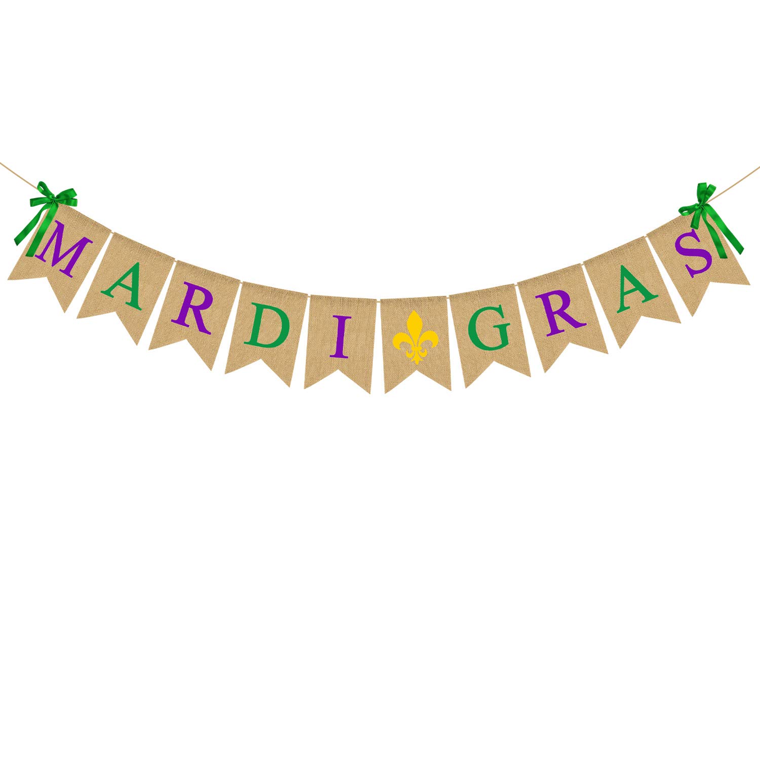 RainlemonJute Burlap Mardi Gras Banner March Party Mantel Fireplace Garland Decoration Supply