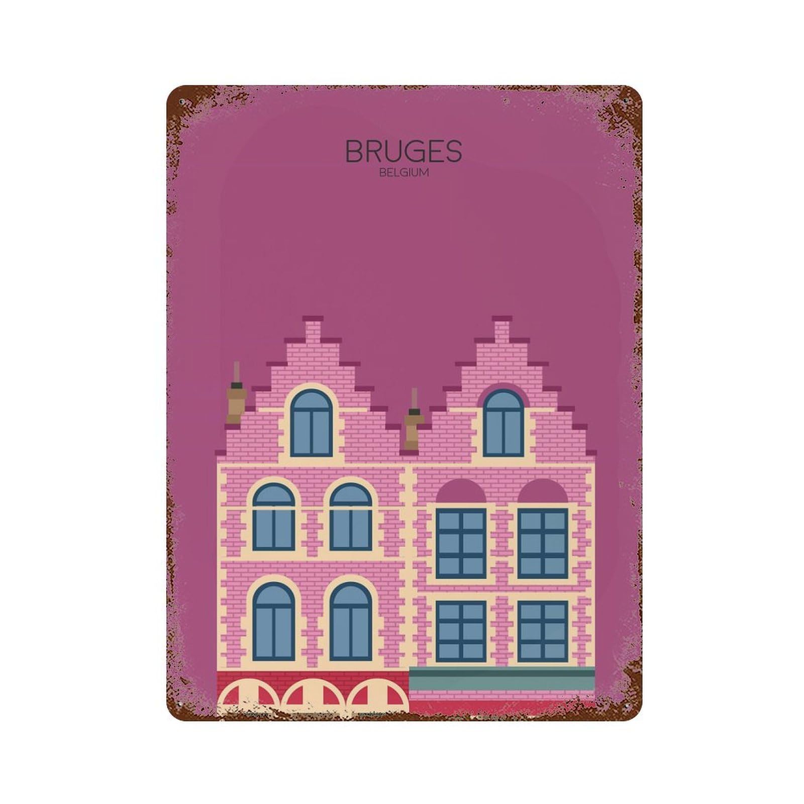Bruges Snippet Weathered Tin Sign 15.7"x11.8", Novelty Wall Decor for Garage, Pub Or Kitchen