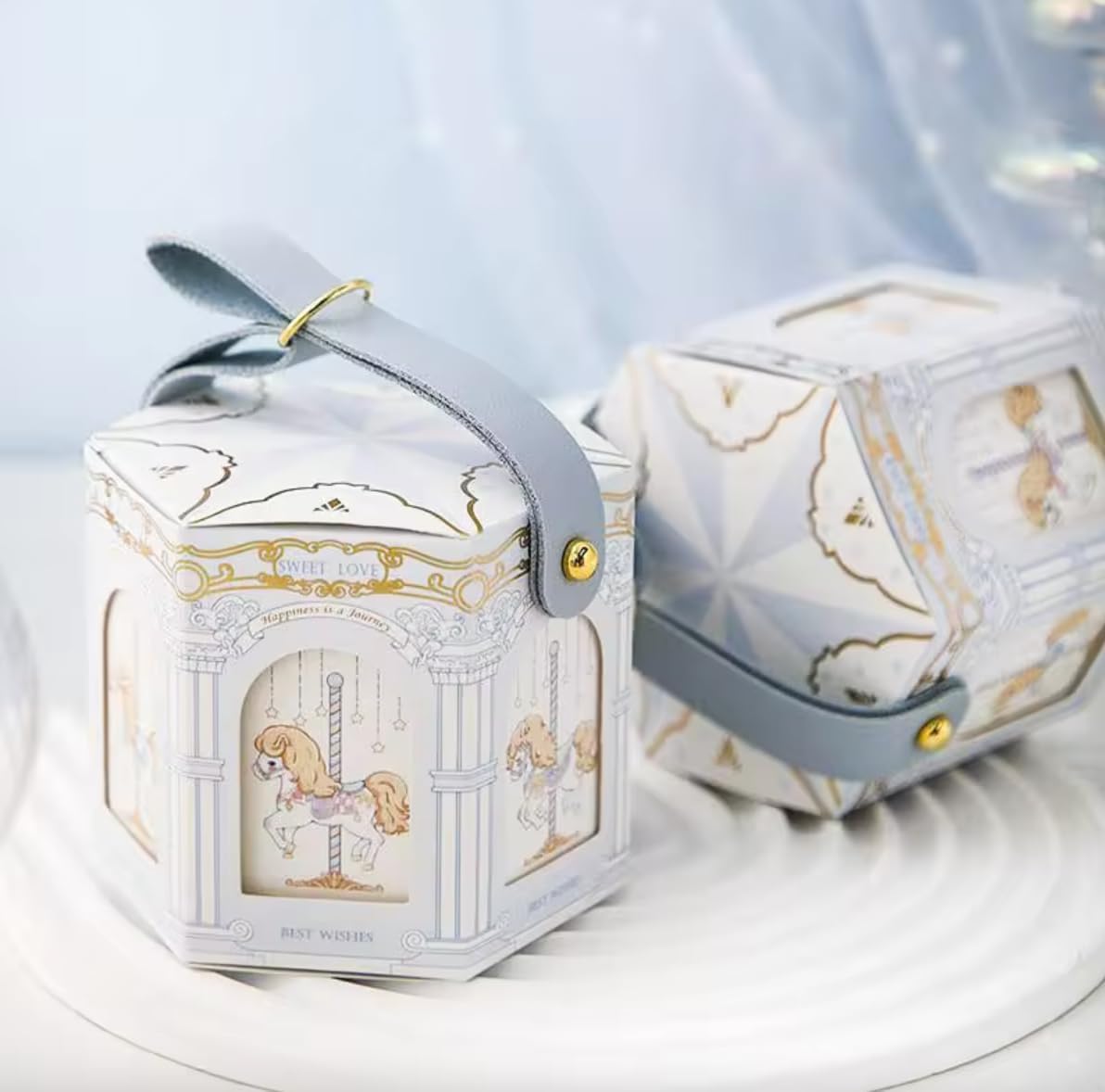 FavorsXtra - 10 Pcs Party Favor Boxes, Treat Containers, Candy Boxes, Favors boxes for a Wedding, Birthday, Baby, or Bridal shower, Full Moon Design Box. (Blue)
