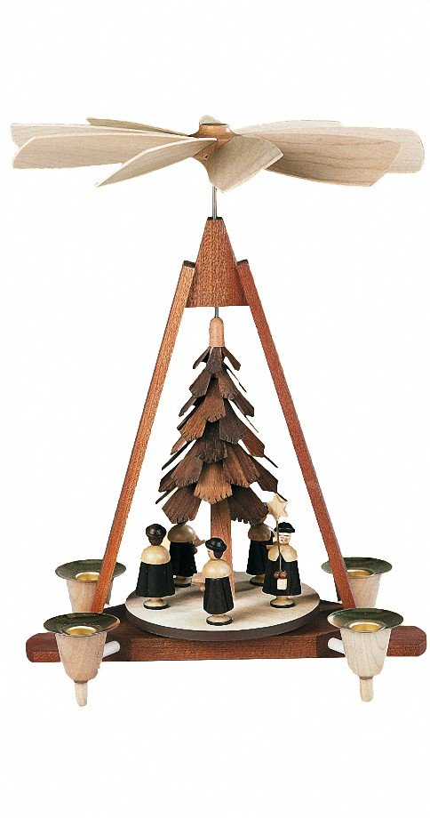 Pyramide de Noël Müller Carolers 5 figurines 1 étage bois naturel Erzgebirge Seiffen