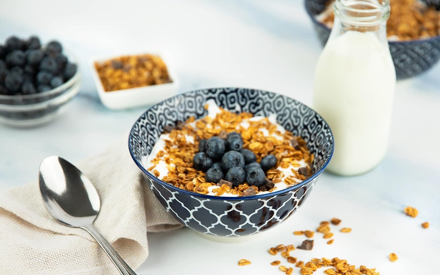 KooK Cuencos para cereales, fabricación de cerámica, colores vibrantes, diseños multicolor, cuencos para Acción de Gracias, Navidad y cocina, perfectos para sopa, pasta, ensalada, helado, azul y
