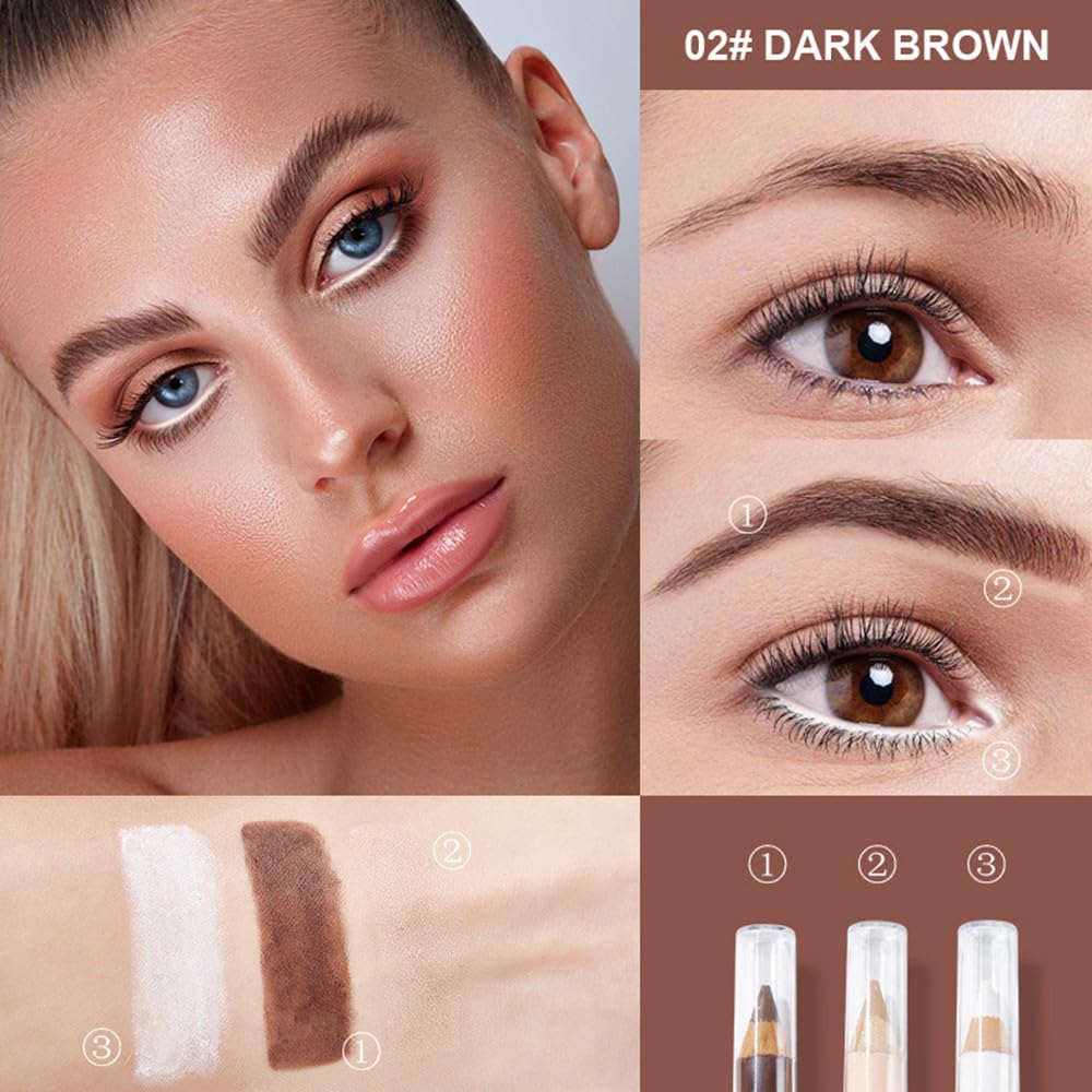 Eyebrow Lift Highlighting & Contour Pencil Set - 3 Eye Makeup Pencils, Fill & Define Eyebrows, For Women (02# Dark Brown)