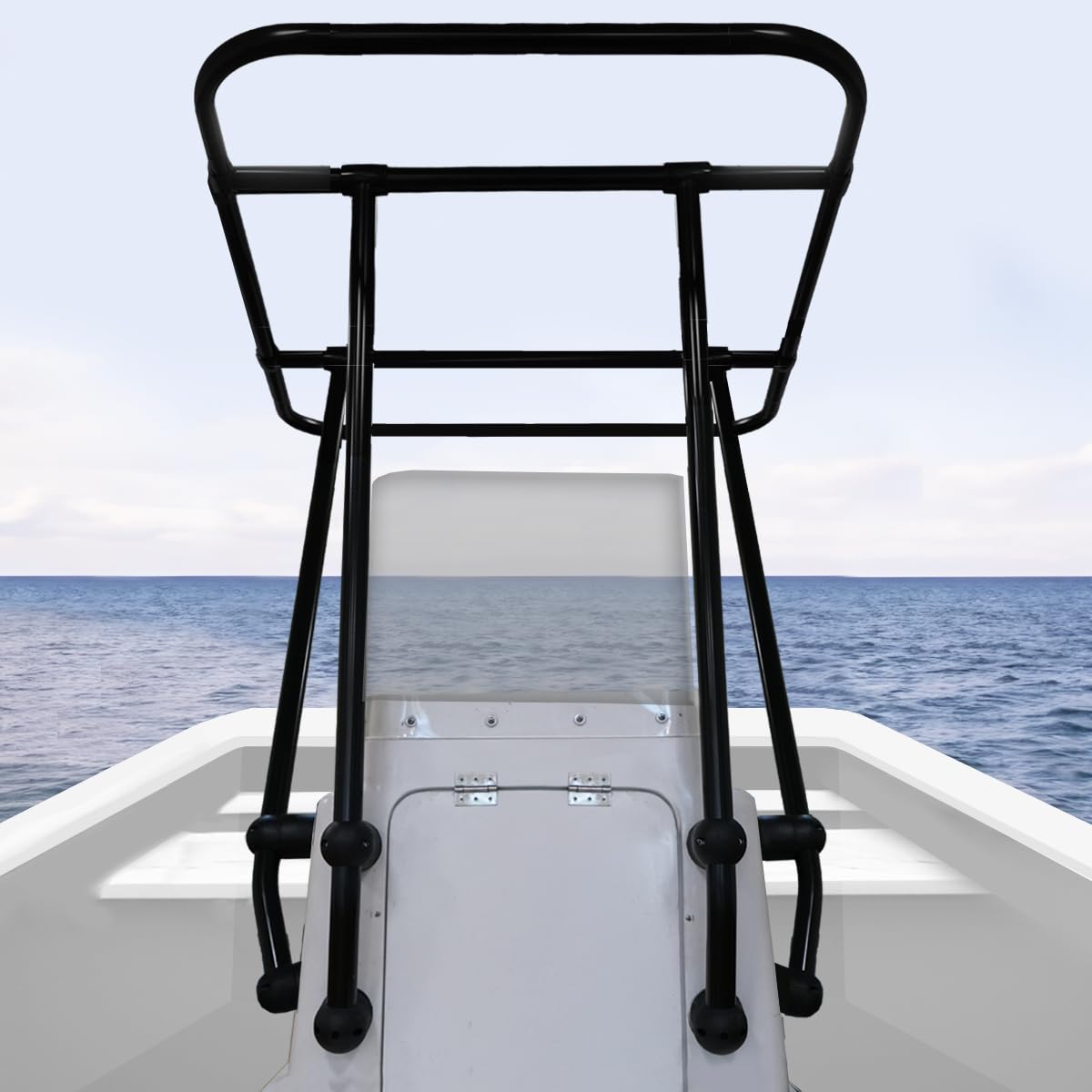 Oceansouth Heavy Duty T-Top - Console Mount - Ø1 3/4'' Aluminum (White Powder Coated Frame, Navy Blue)