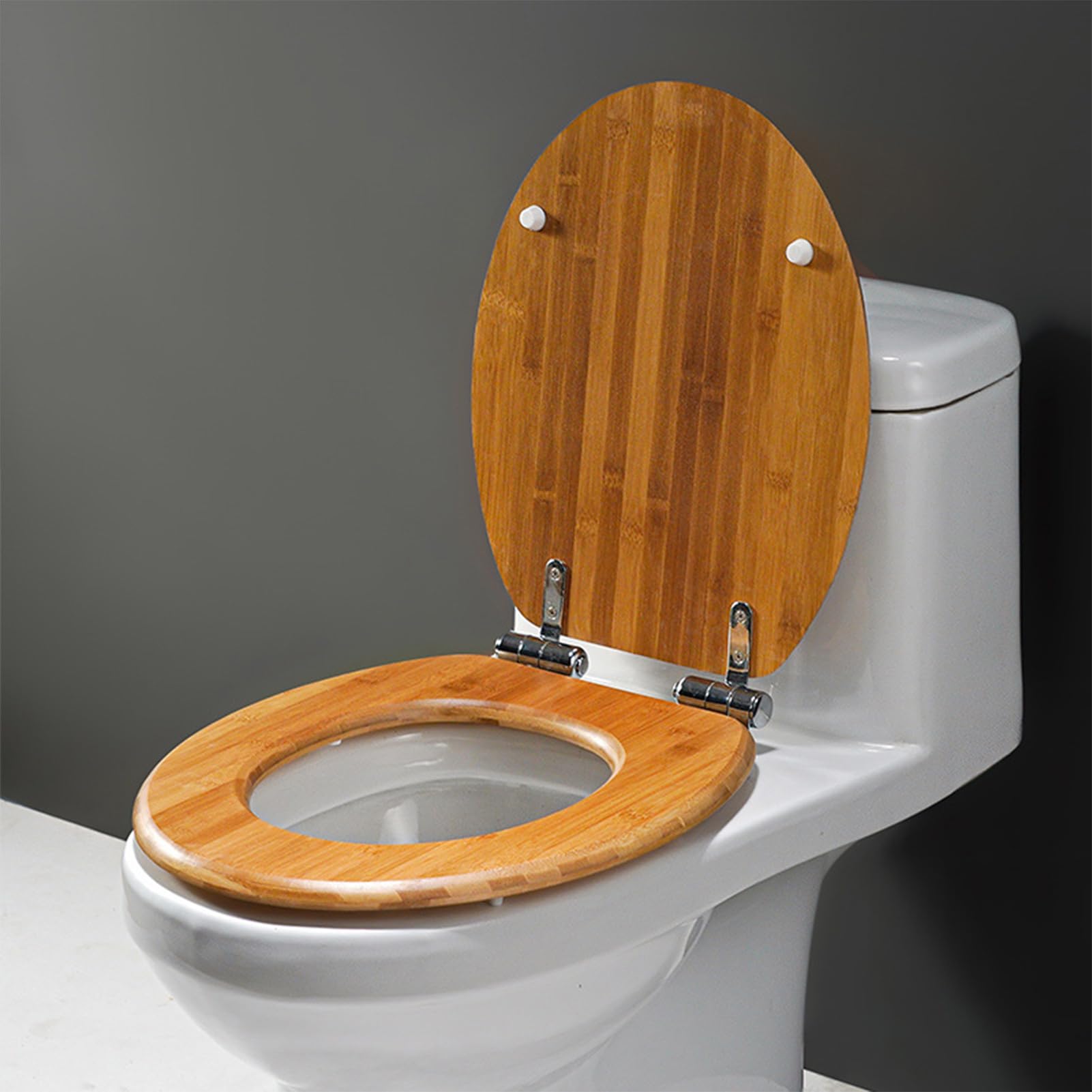 Cubierta de asiento del inodoro ovalado-Tapa tranquila del baño cerrado | asientos de baño de madera sólido Top con soporte flexible con platillo cromado, resistente al deslizamiento, sin gérmene