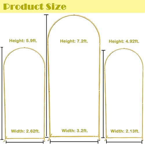 Miniatura 5 de Juego de 3 soportes dorados para arco de boda, 7.2 pies, 5.9 pies, 4.9 pies, soporte de arco de globos de metal para cumpleaños, baby shower,