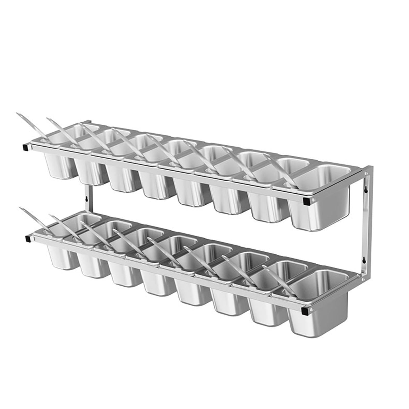 GTHTUHFD Pizza Topping Station, Stainless Steel Condiment Seasoning Containers With Lids Ladles, Wall-Mounted Countertop Spice Rack For Seasoning Sauce Salad,Silver-A-90.7X21X24CM