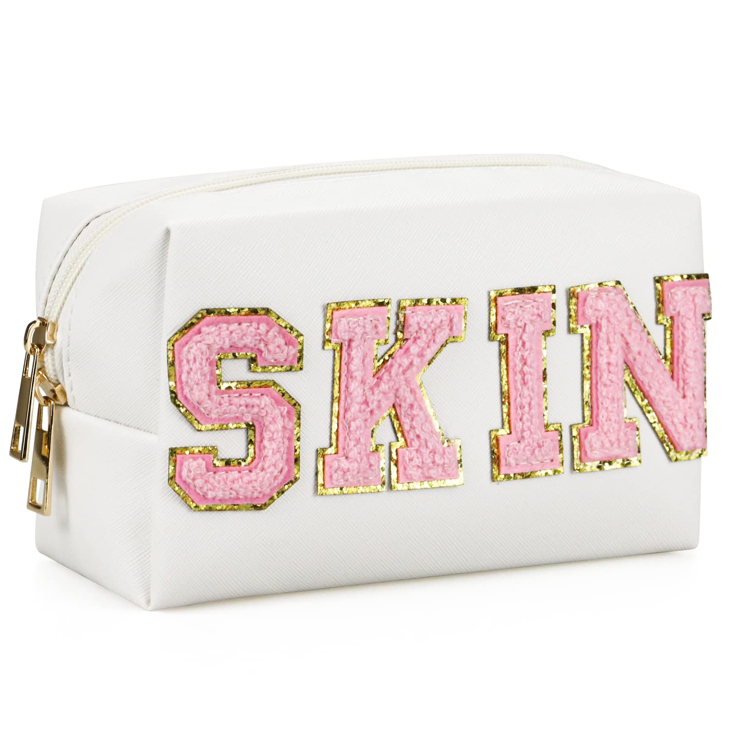 Preppy Makeup Bag,Skincare Bag,PU Leather Portable Waterproof Preppy Stuff for Travel Toiletry Bag,Makeup Bag for Girls Women