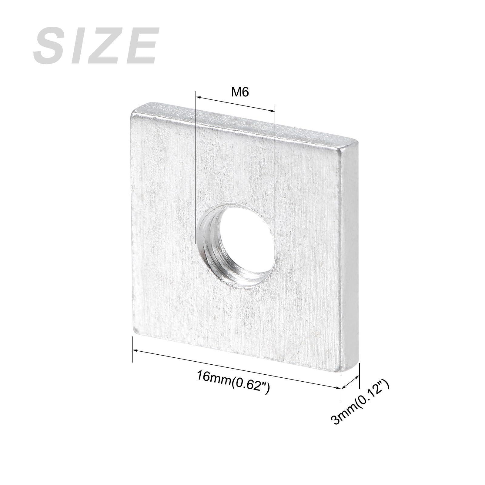 METALLIXITY Square Nuts (M6x16x3mm) 10Pcs, Carbon Steel Hardware Nuts - for Furniture Construction Mechanical Equipment Fasteners, Silver Tone