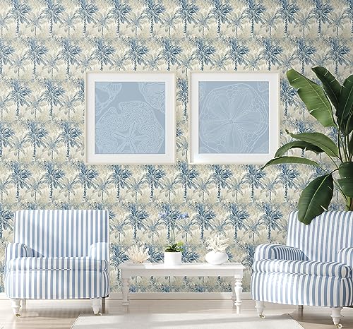 Image of Tommy Bahama Cat Island Jungle Peel and Stick Wallpaper (Blue)