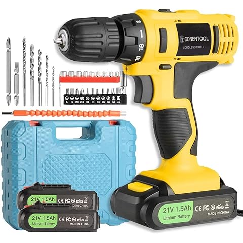 Conentool 21V Cordless Drill Driver Set, Electric Screwdriver with 2X 1500mAh Batteries, 42 N.m Max Combi Drill, 18+1 Torque Power Drills, Cordless Screwdriver with 30PCS Drill Bits Cover