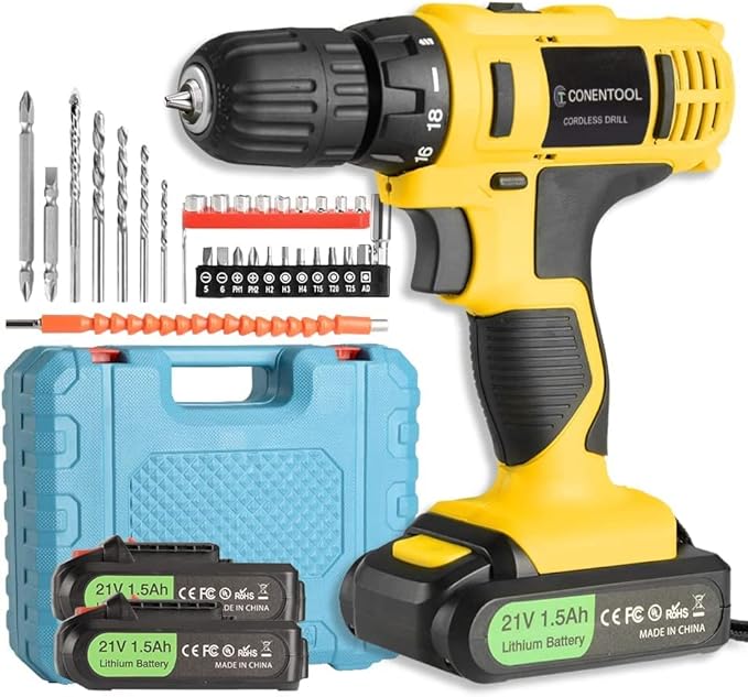 Conentool 21V Cordless Drill Driver Set, Electric Screwdriver with 2X
