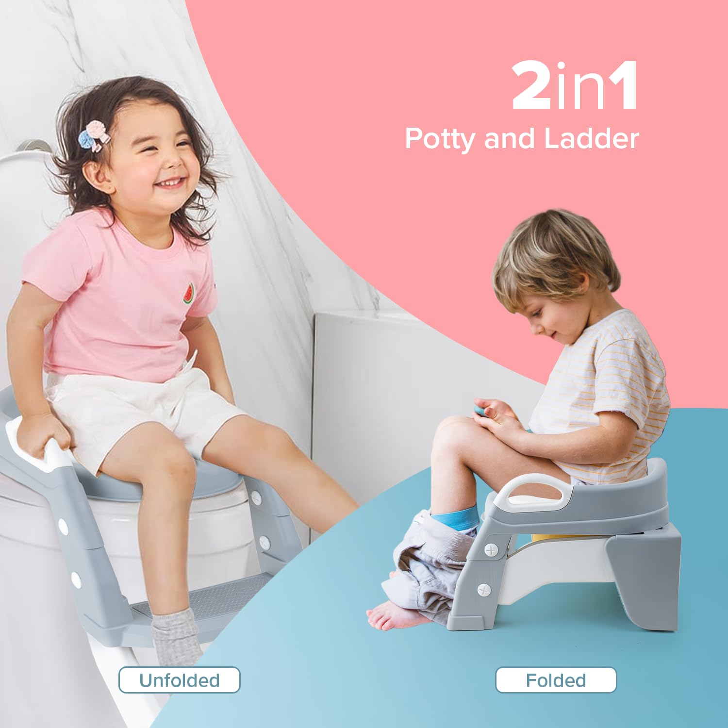 Kidoola 2 in 1 Kleinkind Töpfchen und Leiter - Weicher Sitz, rutschfest, Spritzschutz - Ideal für Töpfchentrainingsphasen - Tragbar, Leicht und Einfach zu Reinigen - Perfekt für Jungen und Mädchen