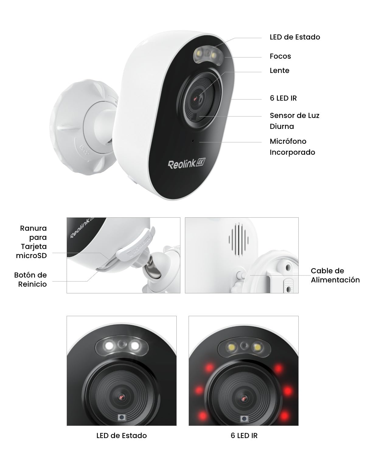 Reolink Camara Vigilancia WiFi Exterior 4K 8MP WiFi 6, Lumus Pro | Visión Nocturna en Color, Cámara WiFi Exterior Plug-in con Grabación 24/7, Detección Inteligente, Sirena, Resistente al Clima