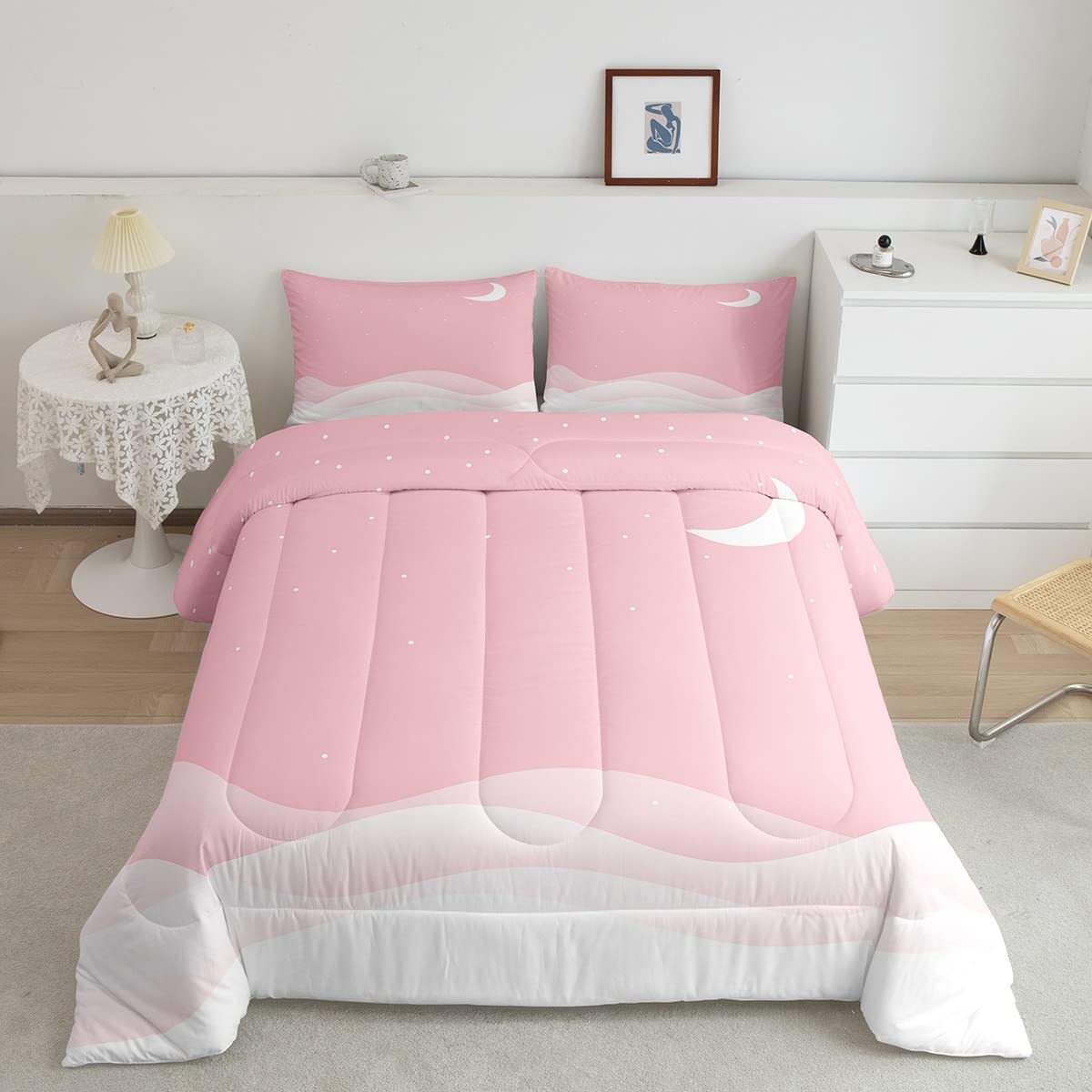 Juego de ropa de cama de color rosa, diseño de estrella, cielo nocturno, color rosa, para niños y niñas, incluye relleno interior de galaxia, con purpurina, tamaño King