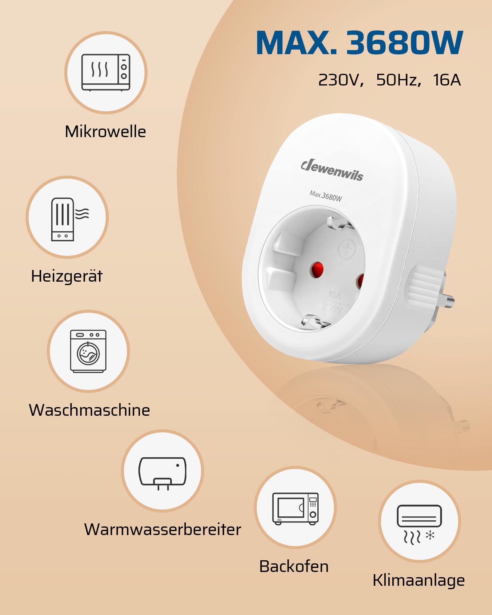 DEWENWILS Prese radio con telecomando, interruttore on/off, senza cavo, 3680 W, interruttore della luce espandibile per decorazioni festive, portata 30 m,