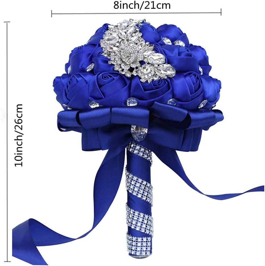 Handmade Wedding Bouquets for Bride Bridesmaid Brooch Artificial Holding Flower Tossing Bouquet(Royal Blue,21cm,1PC)