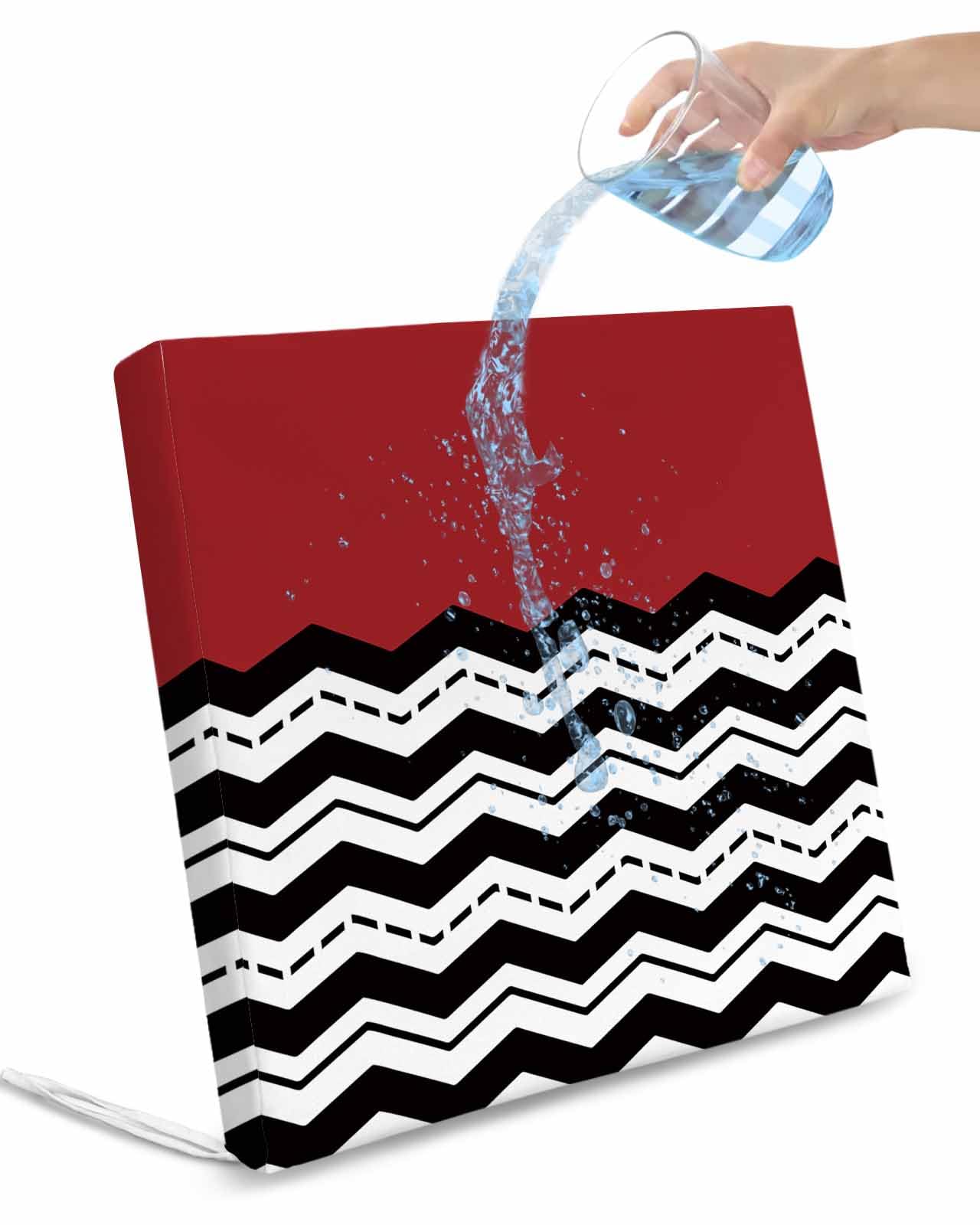 Hokiten Black White Chevron Outdoor Cushion Chair Cover Set of 4 - Waterproof Couch Seat Covers, Geometric Red Sea Wavy Striped Patio Furniture Protector Cushions Slipcovers for Sofa/RV, 22