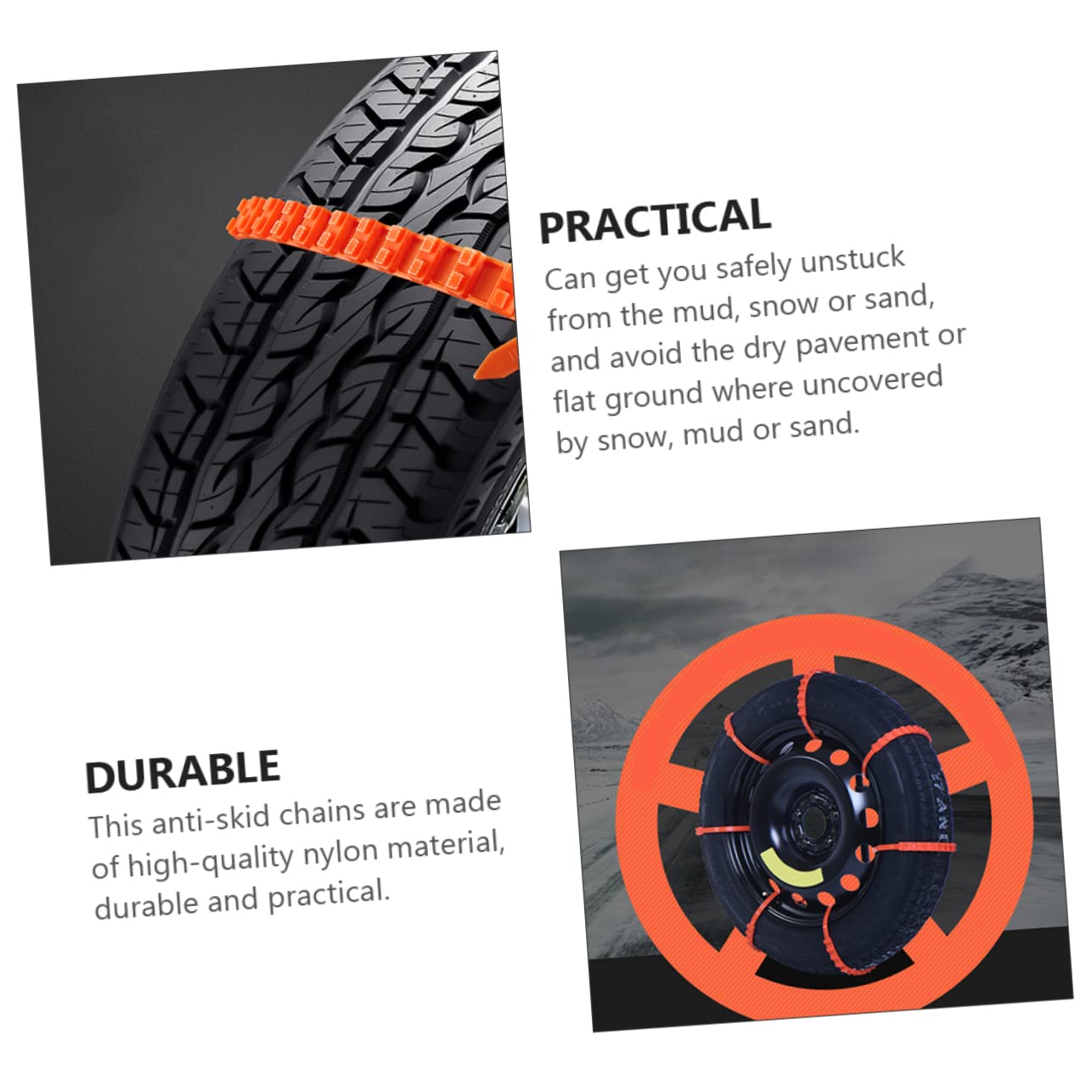 Cabilock 10pcs Nylon Tire Chains for Snow Mud and Durable Slip Wheel Chains for Motorcycle Electric Scooter and Bike Quick Installation for Emergency Traction