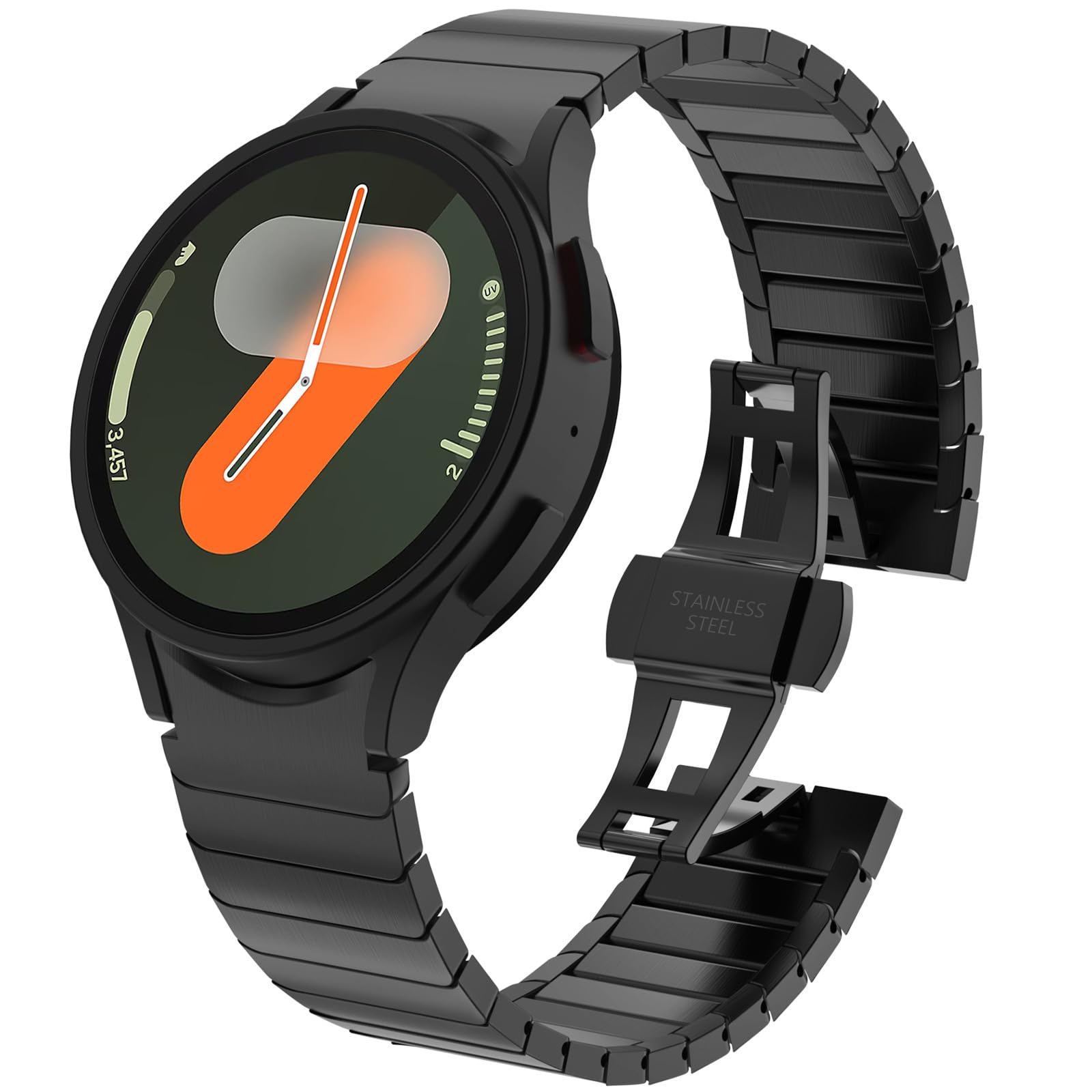 WINGLEWINGLE Metal Band for Samsung Galaxy Watch 7 6 5 4 Band Galaxy Watch 6 Classic/5 Pro/4 Classic/FE Bands Men 47mm 43mm 46mm 42mm 45mm 44mm 40mm, No Gap Solid Stainless Steel Link Bracelet Black