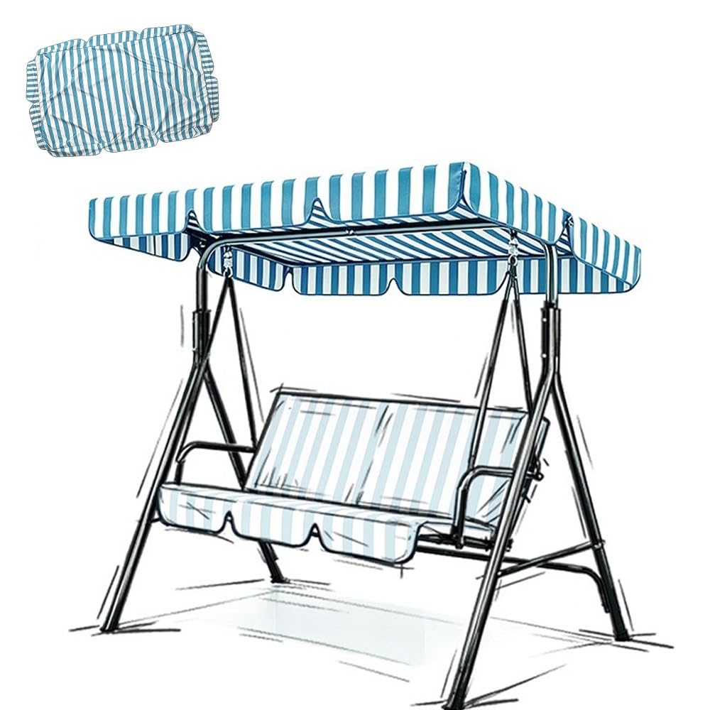 RTVGNSZSJL 56x47in 75x47in Stripe Swing Canopy Replacement Top Outdoor Patio Swing Canopy Replacement Cover Sun Shade Waterproof 210D Oxford Cloth(Light blue,82x57in-210x145cm)