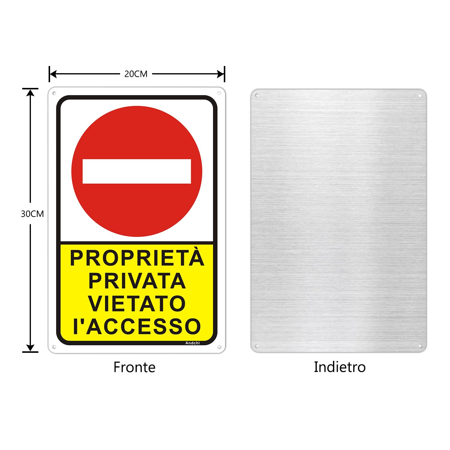 2 pezzi Cartelli di PROPRIETA PRIVATA VIETATO L'ACCESSO sicurezza e promemoria(Rosso+giallo, 20x30)