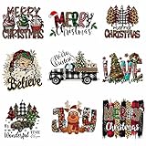 9 Sheets Christmas Iron on Transfers for T-Shirt Christmas Iron on Patches Heat Transfer Design Vinyl Stickers Decals Santa Claus Elk Appliques for Clothing T-Shirts Jackets Hoodies Pillow Covers