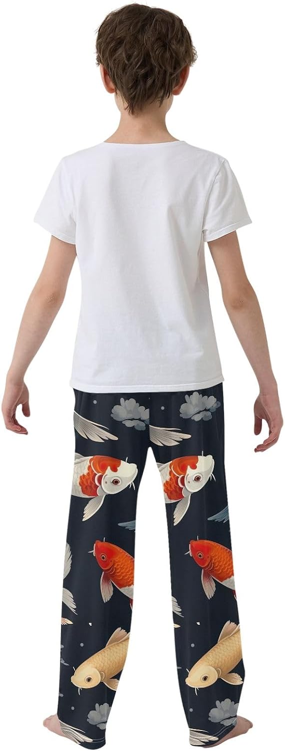 Koi Fish Opaque Blue Pajama Pants Soft Modal Lounge Sleepwear with Pockets Elastic Waist