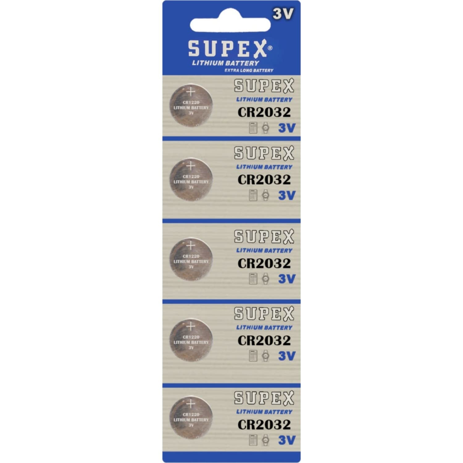 SUPEX CR2032 - Batteria a bottone al litio da 3 V, 5 carte