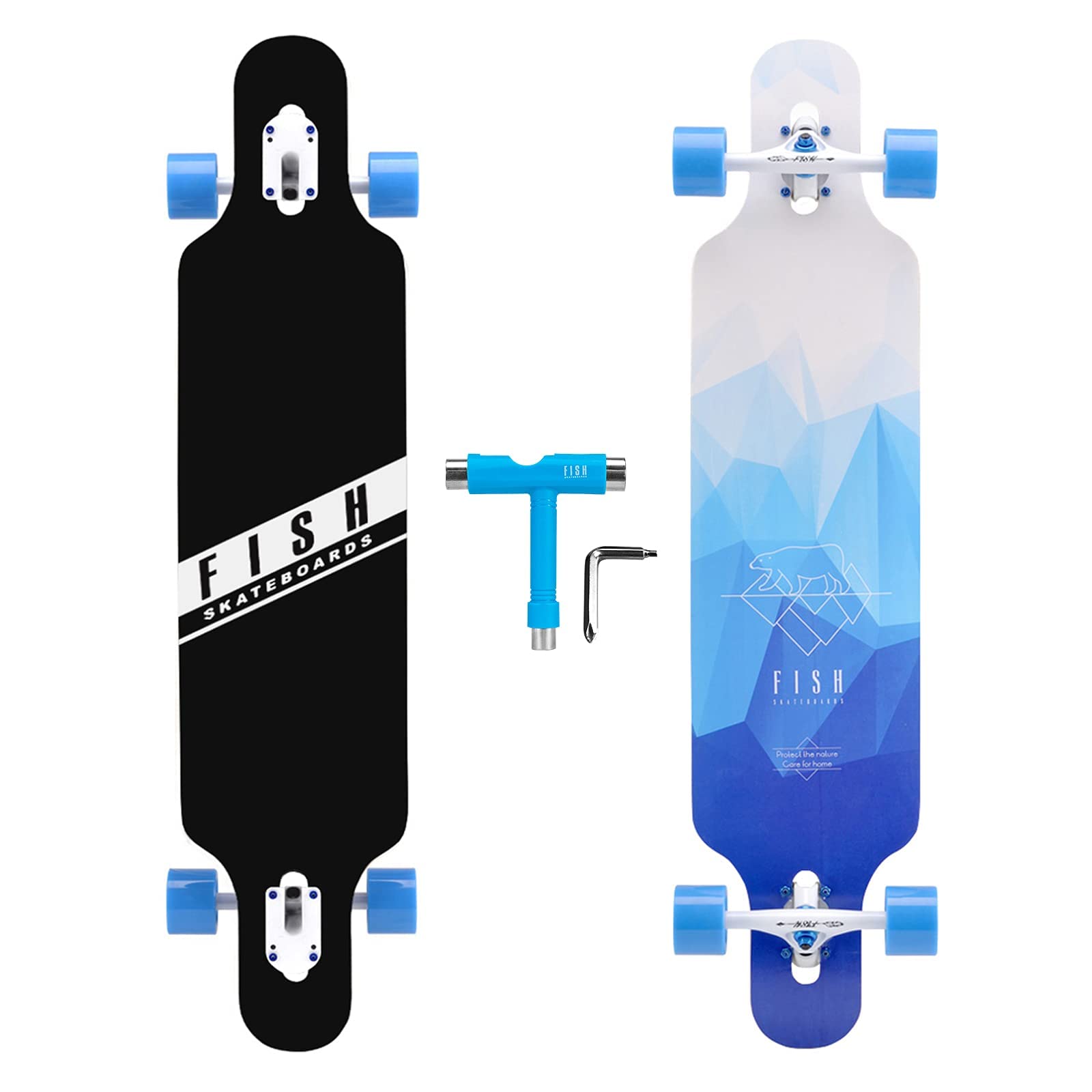 Long Board Skateboard for Adults Teenagers Kids Ages 6-12 Adults Men Women Complete Skateboard Cruiser for Cruising Carving