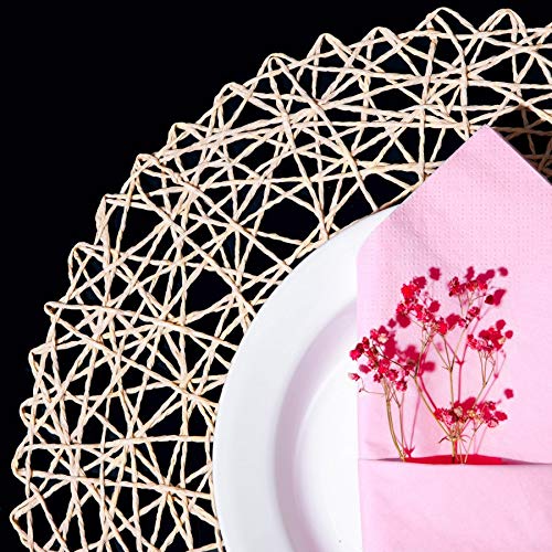 LuckyDream manteles individuales redondos de papel, 15 pulgadas, juego de 12, fibra de papel 100 % natural, manteles individuales decorativos de malla para cena, fiesta y boda