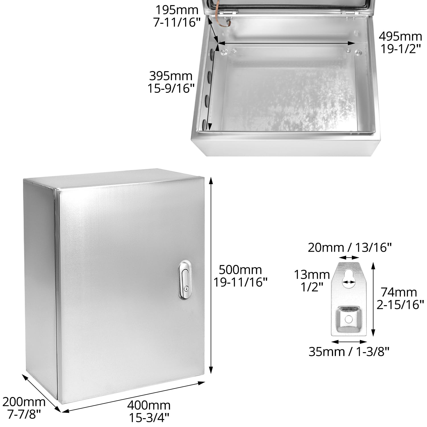 QWORK® Quadro elettrico 50x40x20 cm in acciaio inox 304 - scatola di alimentazione a parete con solida serratura e guarnizione impermeabile