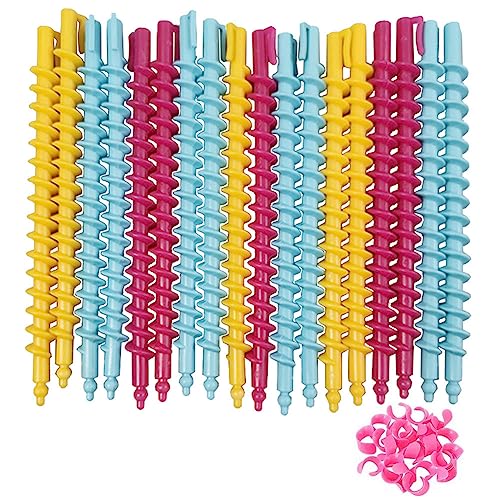 TOPWEL Lot de 18 tiges de permanente en spirale de 18,5 cm en plastique coloré pour cheveux longs/moyens sans chaleur pour femmes et filles (couleur aléatoire)