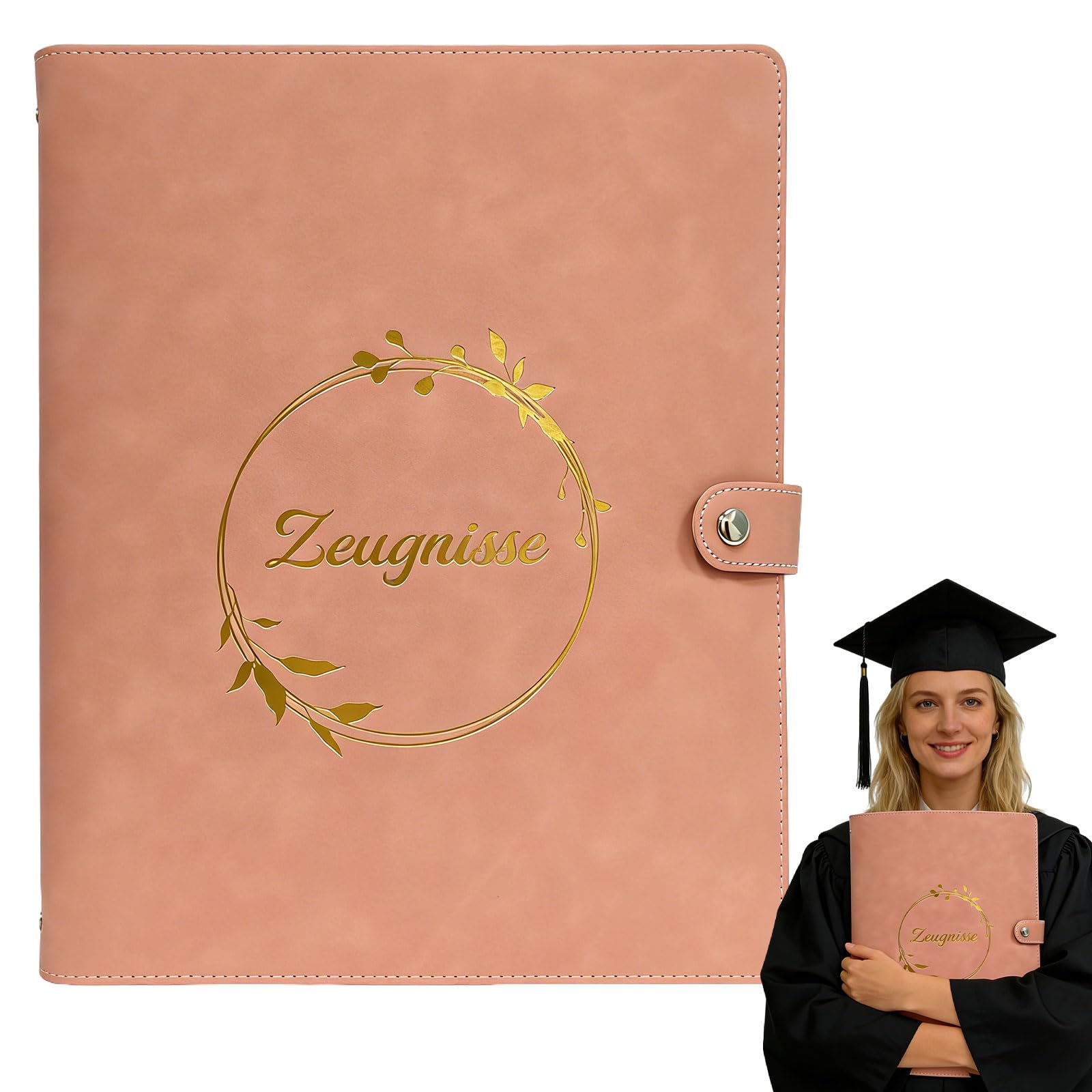 Certificate Folder Girls Personalised A4 PU Leather School Folder with 40 Sleeves