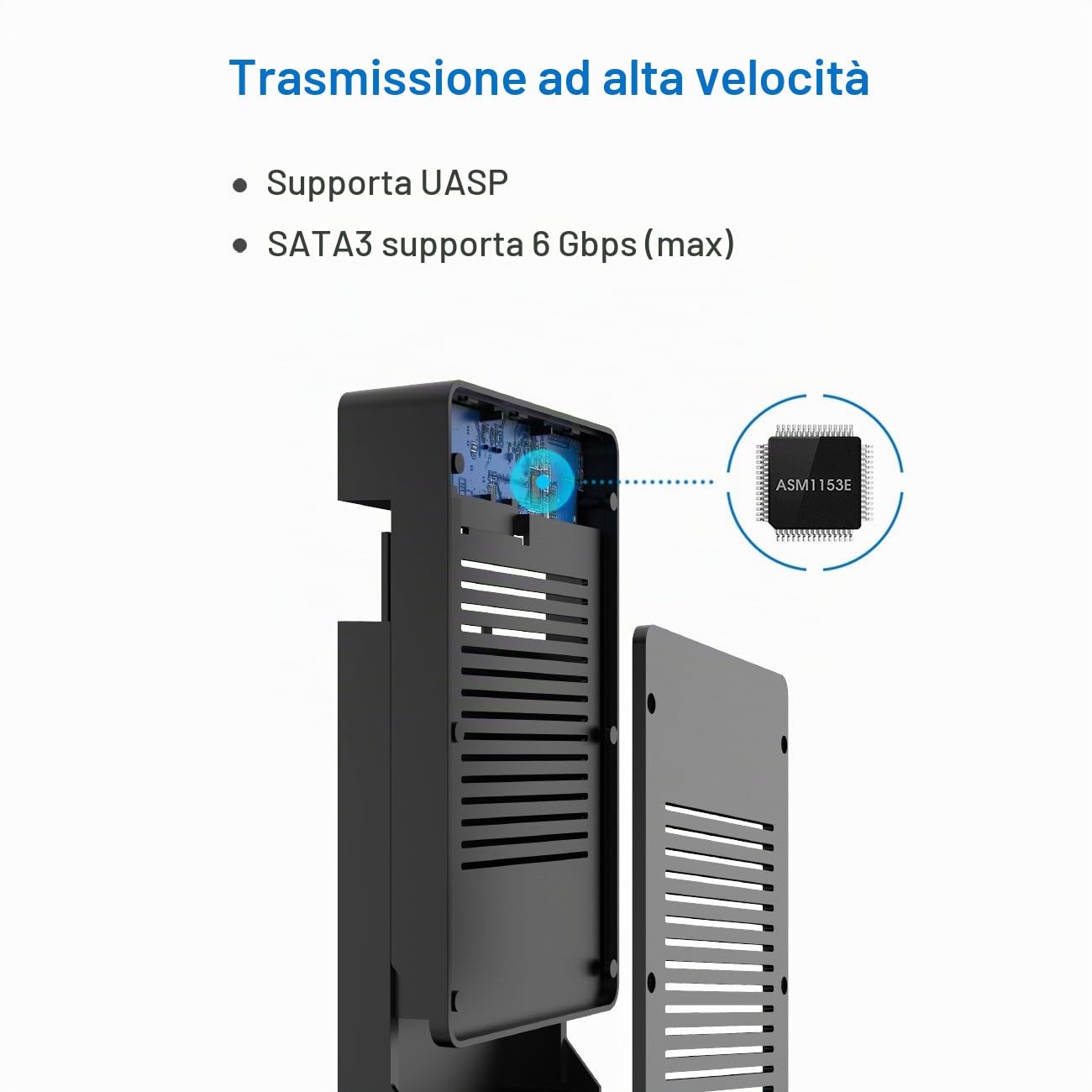Inateck Case Esterna Hard Disk 3.5“ a SATA, Custodia per HDD e SSD SATA da 2.5/3.5 pollici, supporta UASP e drive da 8TB, adattatore corrente 12V/2A incluso - FE3002