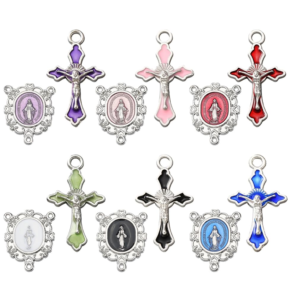 SUNNYCLUE 1 Box 24Pcs 12 Styles Colorful Cross Charms Crucifix Charm Bulk Alloy Oval Enamel Faith Easter Rosary Pendants for Jewellery Making Findings Necklaces Bracelets Beads DIY Crafts Adults โ image 1