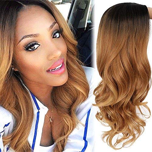 AISI HAIR Long Brown Ombre Wavy Wig Two Tone Curly Big Wavy Wig Heat Resistant Synthetic Honey Blonde Wavy Hair for Women